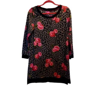 Betsy Johnson   Sleep Shirt  Roses &  Leopard Print   PINK Gray Black Green